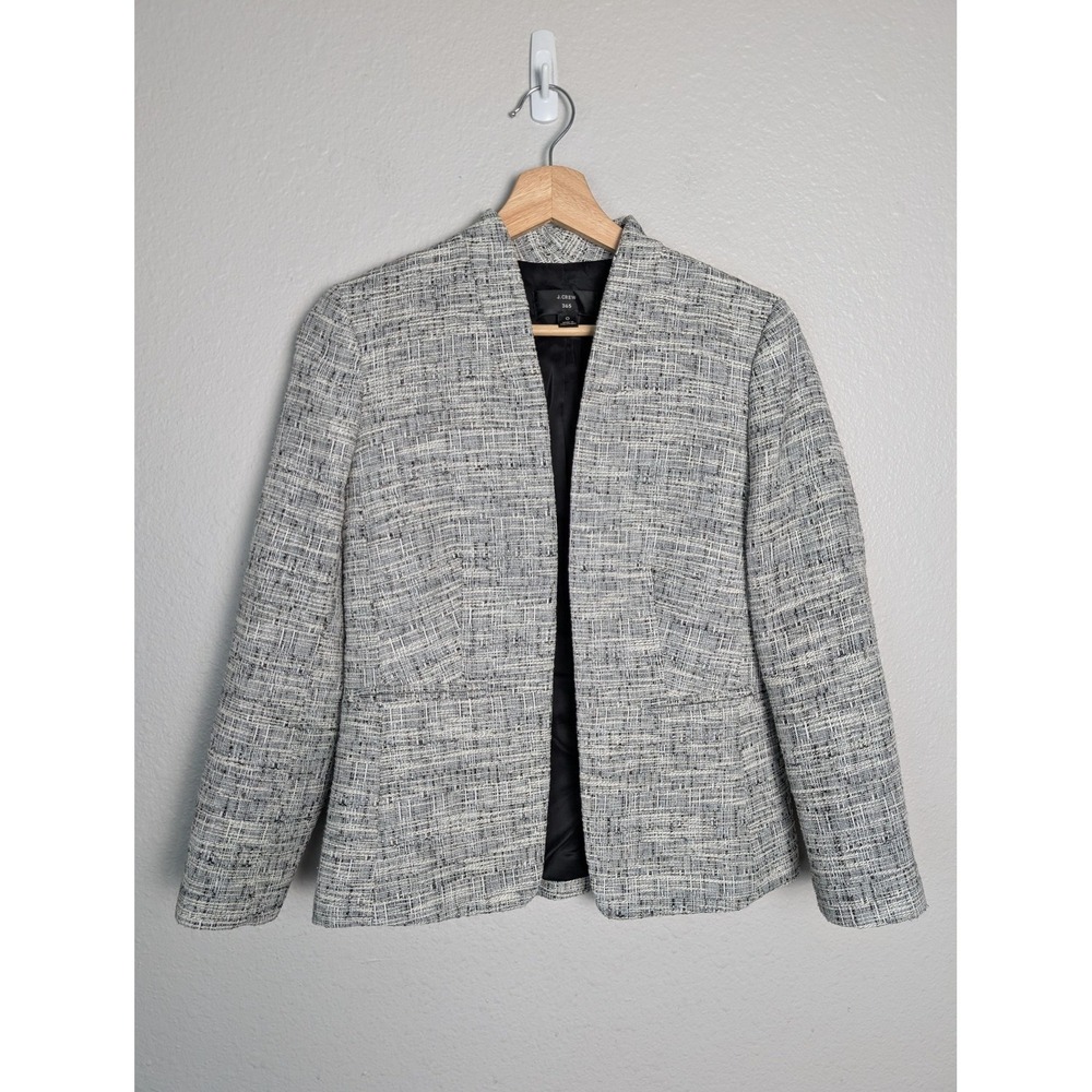 J.CREW‎ 365 Blazer Womens 0 Gray Tweed Polyester Cotton Lined Open Front Jacket